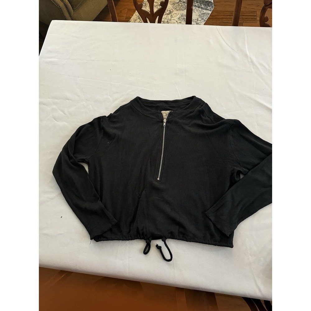 Chaser Knit Half Zip Up Thermal Top Women's Size M Mock Neck Charcoal Gray